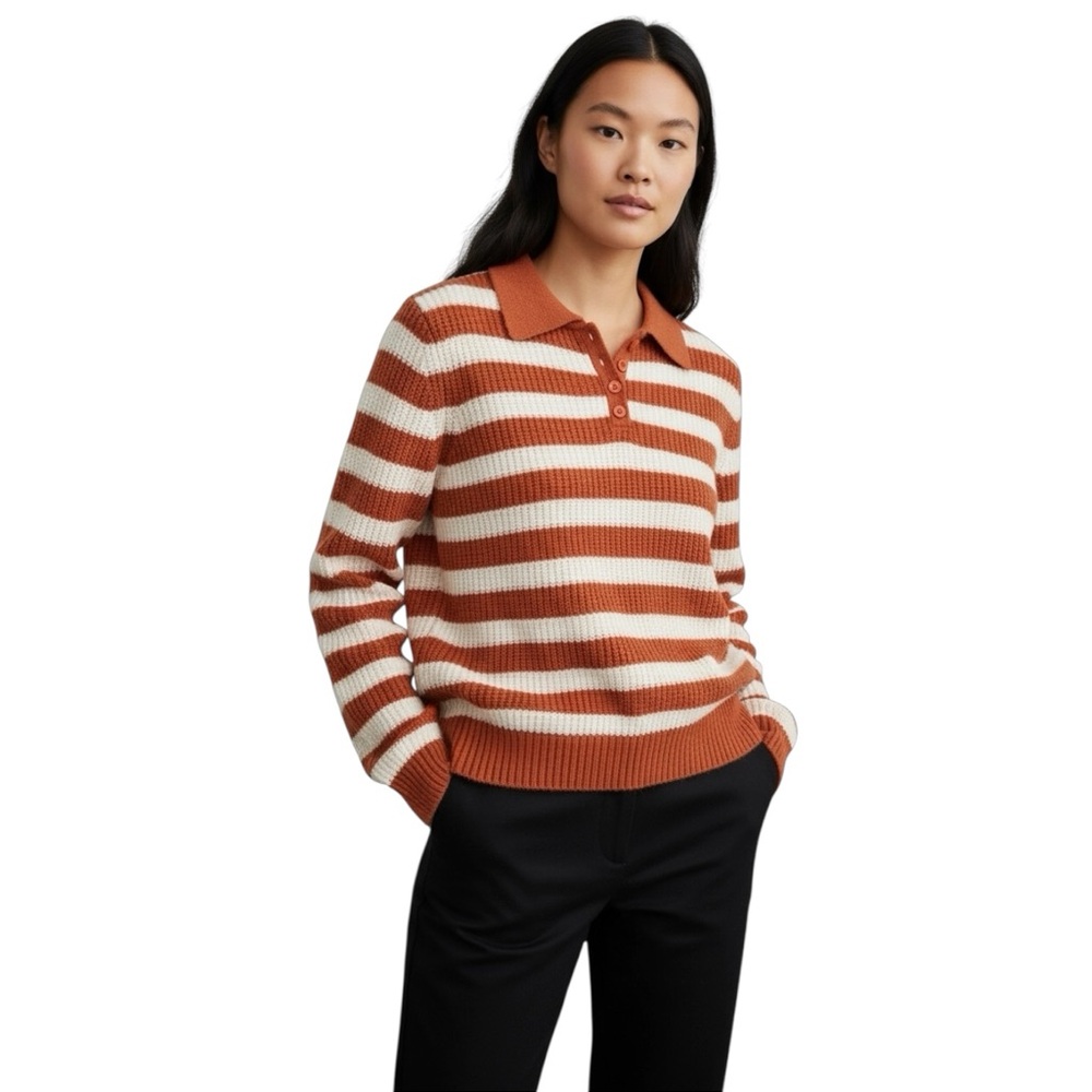 NEW AMERICAN EAGLE womens size small S striped collar crop knit pullover sweater